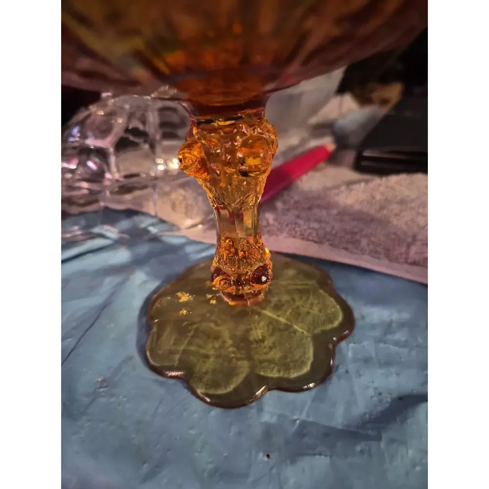 Vintage Fenton art Glass Pedestal Candy Dish in The Cabbage Rose Pattern